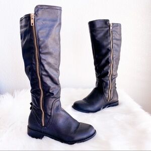 STEVEN ELLA Faux Leather Below the Knee Zip Up Riding Boots